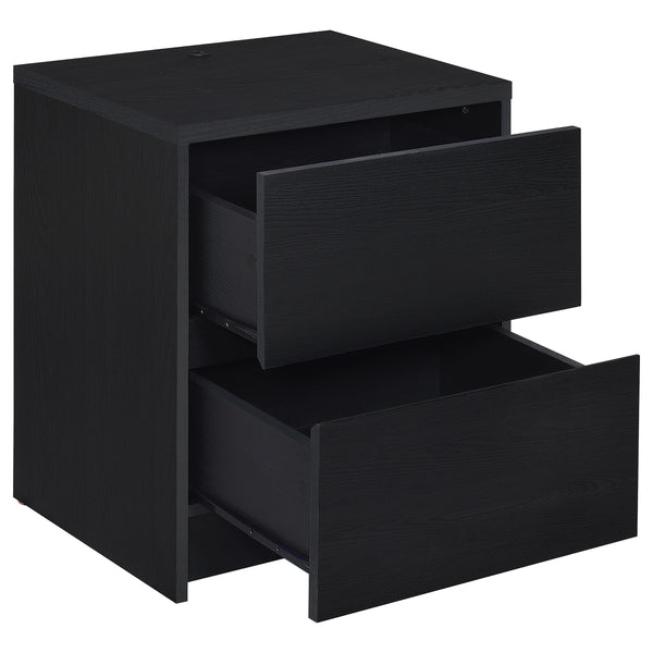 English Elm Geary Black 2-Drawer Nightstand with LED Light, Dual Outlet USB-A & USB-C Charging, Compact Wood- Grain B062P375557