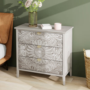 English Elm 3 Drawer Cabinet with Smooth Slide Drawers, Gold Pattern Handles & Anti-Dumping Safety, 37.01"L x 18.71"W x 10.44"H W688P143785