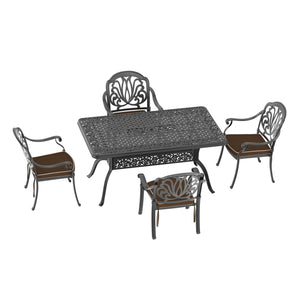 English Elm 5-Piece Cast Aluminum Patio Furniture Set With Brown Cushions, Umbrella Hole, Stacking Chairs W1710S00145