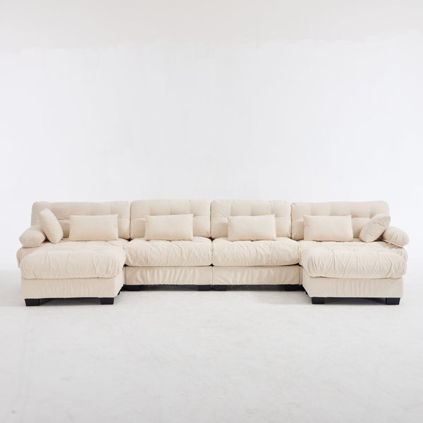 English Elm U Shaped Modular Cloud Sectional with Plush Flannelette Upholstery Deep Seat Living Room Sofa Beige W2120S00053
