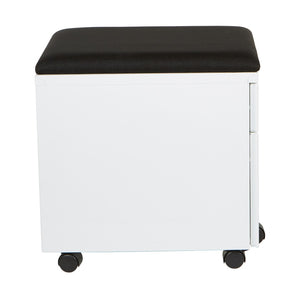 OSP Home Furnishings Mobile Steel File Cabinet with Padded Seat Locking Drawers and Casters for Home Office BXPMC22BF-WH