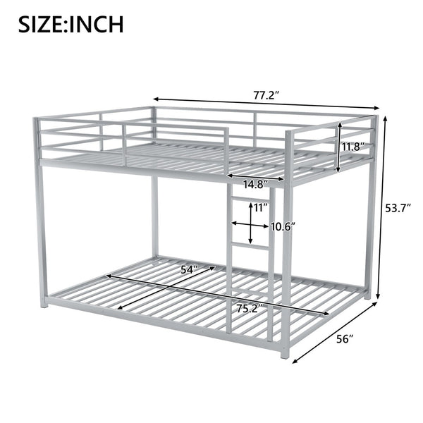 English Elm Full Over Low Profile Steel Bunk Bed with Guardrail and Integrated Ladder MF285536AAN