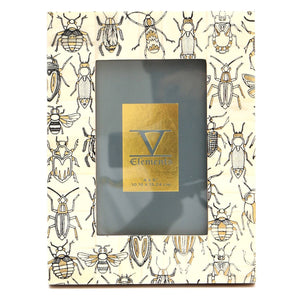 English Elm Decorative White Bone Tabletop Photo Frame 4x6 with Insect Pattern, Wood Accents, Elegant Display B346P336815