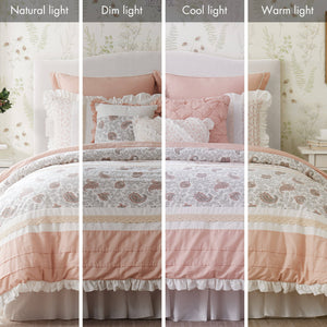 English Elm 9 Piece Cotton Percale Comforter Set In Blush King - Elegant Shabby-Chic Design With Decorative Accents B03597158