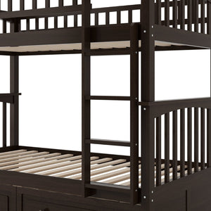 English Elm Twin Over Solid Pine Bunk Bed with Rolling Drawers and Convertible Platform GX000240AAP