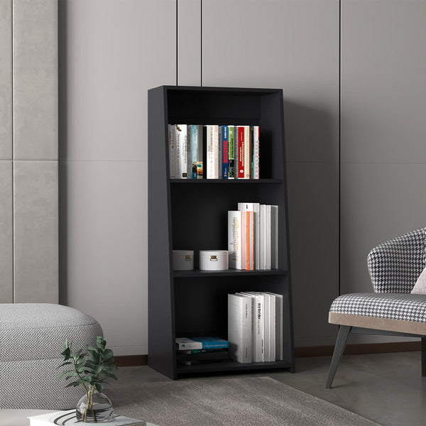 English Elm Note 47" Ladder Bookcase Tall Three-Tier Space-Saving Modern Shelf Unit for Small Spaces and Offices Black 17.5 L x 42 W x 9 H B200P253719
