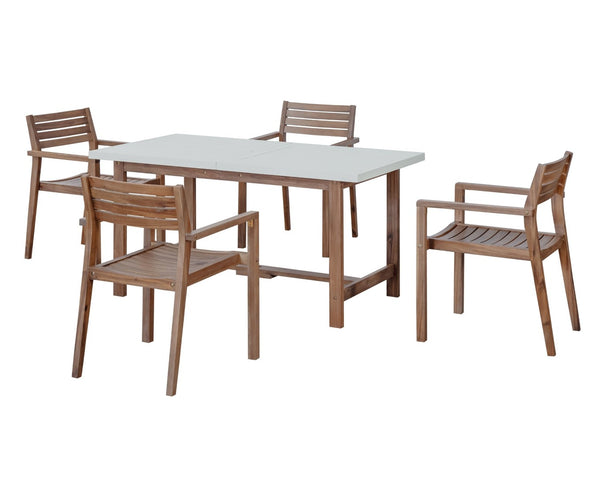 English Elm U_style Solid Acacia Wood Outdoor Dining Set Seats Four with Umbrella Hole Patio Light Brown,Light Gray WY000477AAD