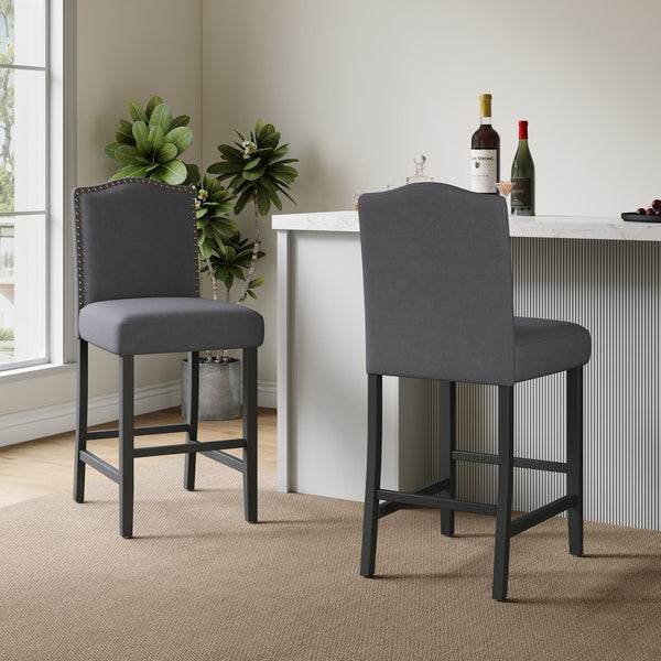 English Elm Christopher Knight Home® - Set of 2 Upholstered Counter Height Barstools with Nailhead Trim, Plush Fabric Comfort & Sturdy Legs Grey 62369.00