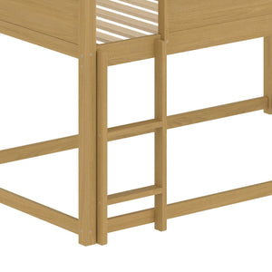 English Elm House Twin Bunk Bed with Built-In Slide and 3-Stage Ladder, Pine French Design with High Guardrail Safety Natural Wood W1858P241096