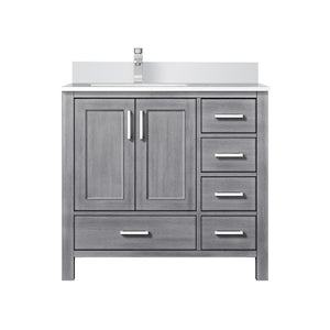 English Elm Distressed Grey Bath Vanity Set With Cultured Marble Top, Chrome Faucet, Soft-Close Drawers & Storage B2731P259047