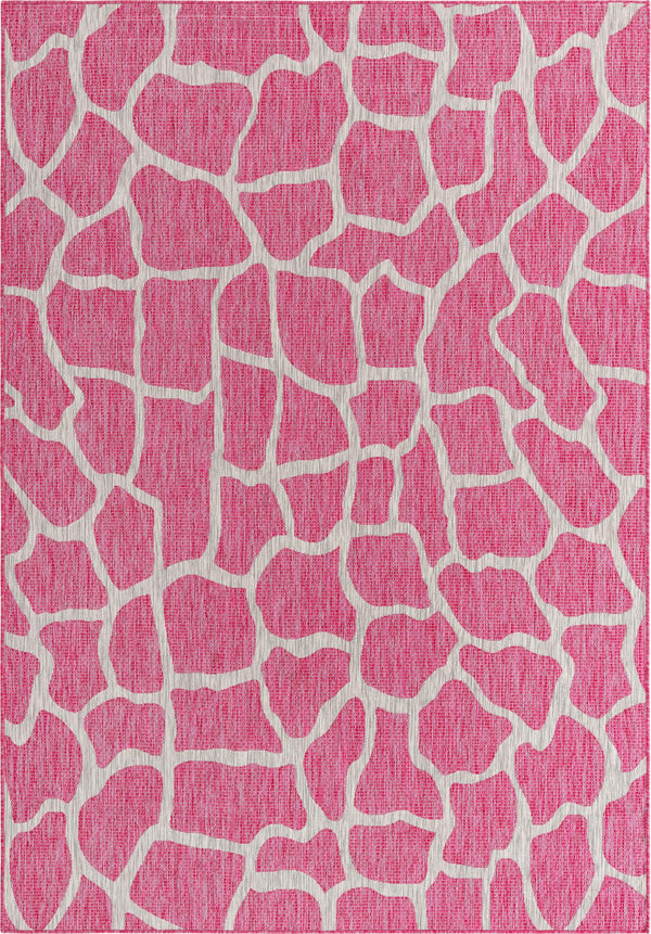 Unique Loom Outdoor Safari Giraffe Machine Made Animal Print Rug Magenta, Ivory 7' 1" x 10' 0"