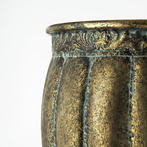 English Elm Set of 2 Distressed Iron Planters with Golden Patina for Indoor Outdoor Decor W2078P498286
