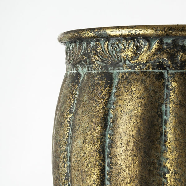English Elm Set of 2 Distressed Iron Planters with Golden Patina for Indoor Outdoor Decor W2078P498286