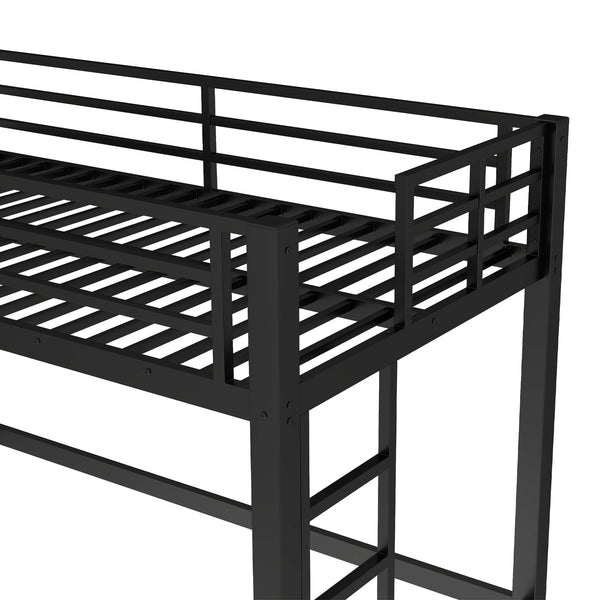 English Elm Twin Metal Loft Bed Twin XL Black - Sturdy Minimalist Bunk with Ladder, Guardrails & Underbed Storage Space W1580P370677