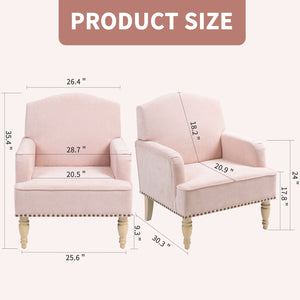English Elm Modern Accent Chair Retro Wooden Legs Nailhead Trim Upholstered Club Chair 300lb Capacity Cozy Lounge Pink W3042P262916