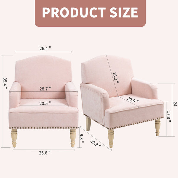 English Elm Modern Accent Chair Retro Wooden Legs Nailhead Trim Upholstered Club Chair 300lb Capacity Cozy Lounge Pink W3042P262916
