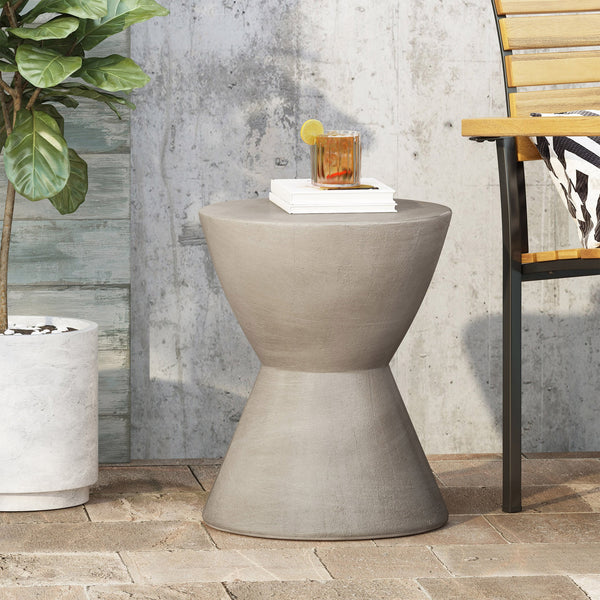 English Elm Christopher Knight Home® - Outdoor Mgo Side Table - Stylish Light Grey Hourglass Design For Your Patio Or Balcony Decor N773P351014G