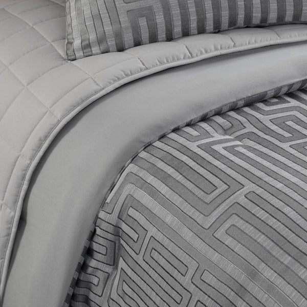 English Elm 10 Luxury Jacquard Cal King Comforter Set with Quilt, Bed Skirt & Decorative Pillows — Plush Polyester Fill Grey 23.62 L x 18.9 W x 15.75 H B035P319215