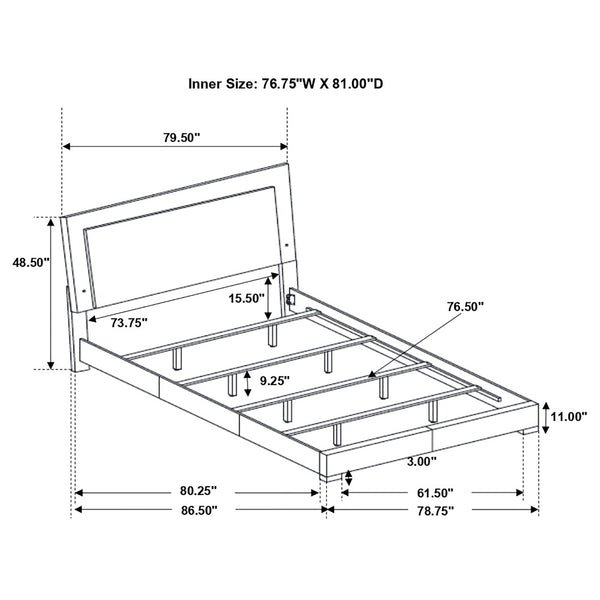English Elm Strick White High Gloss Panel Eastern King Bed with LED Lighting, Slatted Headboard, Modern Flair B062S00659