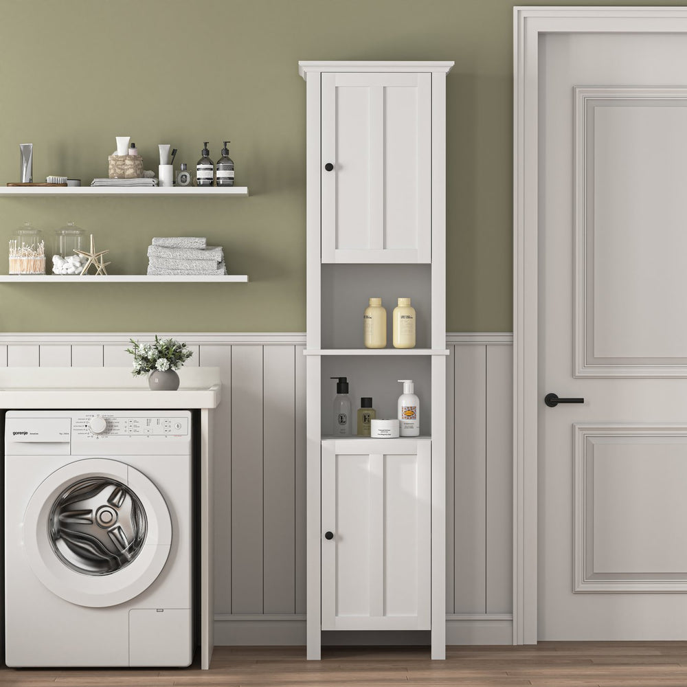English Elm Bathroom Floor Storage Cabinet with 2 Doors, 6 Shelves, Painted Wood Finish, 110lb Load Capacity, Slim Design W40935721
