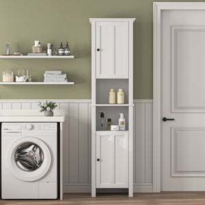 English Elm Bathroom Floor Storage Cabinet with 2 Doors, 6 Shelves, Painted Wood Finish, 110lb Load Capacity, Slim Design W40935721