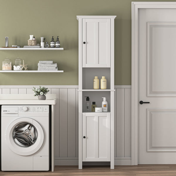 English Elm Bathroom Floor Storage Cabinet with 2 Doors, 6 Shelves, Painted Wood Finish, 110lb Load Capacity, Slim Design W40935721