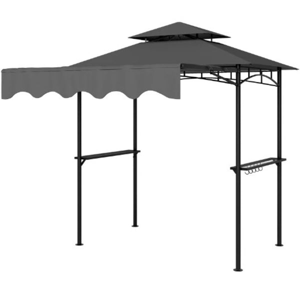 English Elm Ventilated Grill Gazebo with Dual Vented Canopy Side Awning Shelves and Steel Frame T3971P427011