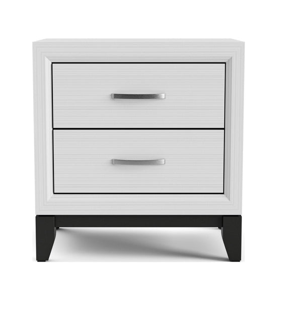 English Elm Contemporary Glam Nightstand Glossy White Lacquer Chrome Legs Dovetail Drawer Bedroom White B2741P435309