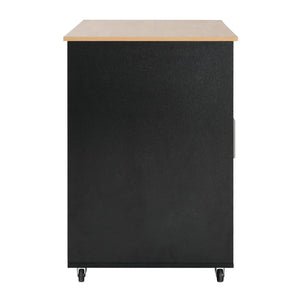 English Elm Mobile Rolling Kitchen Island with 3 Drawers Matte Black Cabinet and Natural Wood Top N779P373196B