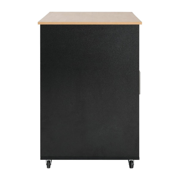 English Elm Mobile Rolling Kitchen Island with 3 Drawers Matte Black Cabinet and Natural Wood Top N779P373196B