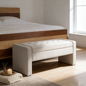 English Elm 50" Tufted Fabric Storage Ottoman Bench Lift Top Soft Close Hinge Bedroom Entryway W5325P426827