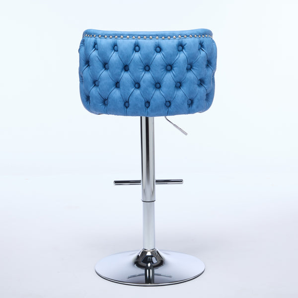 English Elm A&A Modern Swivel Barstools With Adjustable Height & Chrome Base - Stylish Blue Pu Upholstery, Set Of 2 W1143P193494
