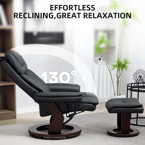 English Elm Swivel Recliner and Ottoman Set Pu Leather Pocket Spring Lounge Chair for Living Room T3971P405860