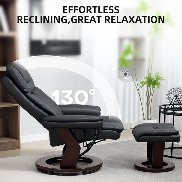 English Elm Swivel Recliner and Ottoman Set Pu Leather Pocket Spring Lounge Chair for Living Room T3971P405860