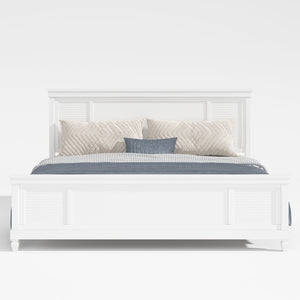 English Elm King Solid Wood Platform Bed White Farmhouse Headboard Low Profile Sturdy Frame N758K649900K