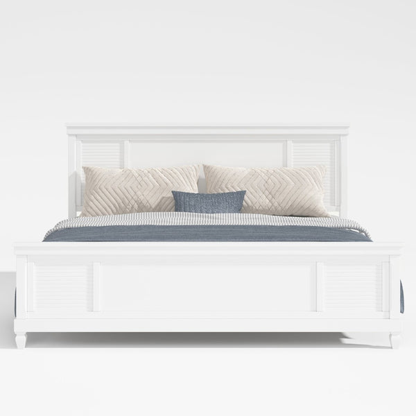 English Elm King Solid Wood Platform Bed White Farmhouse Headboard Low Profile Sturdy Frame N758K649900K