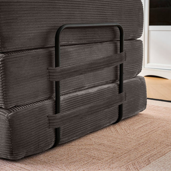 English Elm Convertible Corduroy Sleeper Sofa Foldable Three Seat Couch for Studio or Bedroom Dark Gray W3366P447131