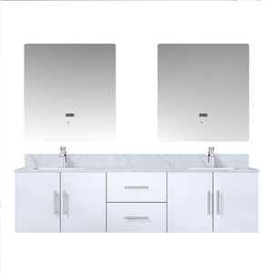 English Elm Glossy 72-inch Double Bath Vanity with Carrara Marble Top, Scratch-Resistant Surface, Chrome Faucet Set & 30" LED Mirrors B2731S01047