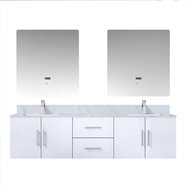 English Elm Glossy 72-inch Double Bath Vanity with Carrara Marble Top, Scratch-Resistant Surface, Chrome Faucet Set & 30" LED Mirrors B2731S01047