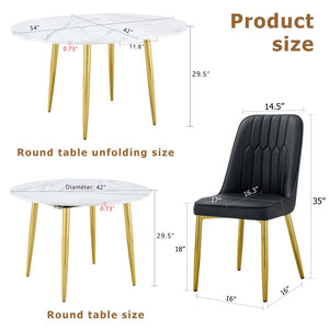 English Elm Table and Chair Set Extendable Round Oval Mdf Top with Gold Legs Four Pu Seats W1151S03952