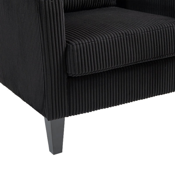 English Elm COOLMORE Modern Accent Chair with Plush Corduroy Upholstery, Solid Wood Frame and Two Pillows Black W395P195364
