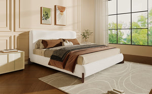 English Elm Elegant Boucle Platform Bed with Wood Legs Textured Upholstery King Bedroom N769K333730B