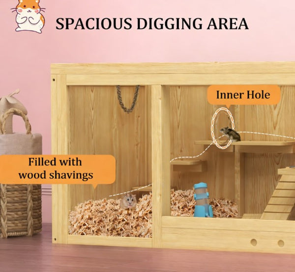 English Elm Pet Rabbit Hutch Two Story Solid Fir Wood Waterproof Outdoor Indoor Small Animal Home T3971P432038