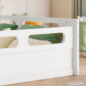 English Elm Twin Low Profile Floor Bed with Guardrails Pine Wood Frame Minimalist Bedroom White W1580P438792