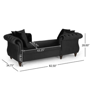 English Elm Christopher Knight Home® - Chaise Lounge In Luxurious Black Velvet With Accent Pillows – Elegant Comfort For Any Space 67581.00ABLK