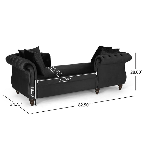 English Elm Christopher Knight Home® - Chaise Lounge In Luxurious Black Velvet With Accent Pillows – Elegant Comfort For Any Space 67581.00ABLK