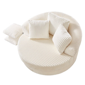 English Elm 360° 360 Swivel Round Lounge Chair Corduroy Upholstered Sculptural Seat with Removable Pillows Beige W3705S00037