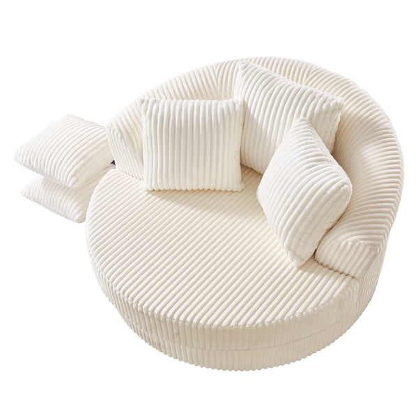 English Elm 360° 360 Swivel Round Lounge Chair Corduroy Upholstered Sculptural Seat with Removable Pillows Beige W3705S00037