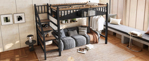 English Elm Twin Xl Metal Loft Bed with Stair Storage Shelves Sturdy Steel Frame for Dorms W1580S00377