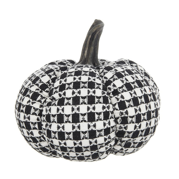 English Elm Set Of 2 Black-White Plaid Fabric Pumpkins - Cozy Rustic Décor For Fall & Halloween Displays W2078P237308-GIGA
